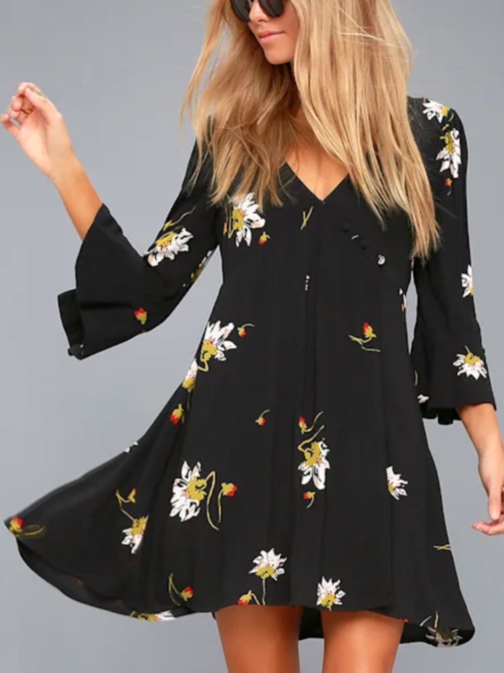 EUC Free People Time On My Side Black Floral Wrap Dress Size XS